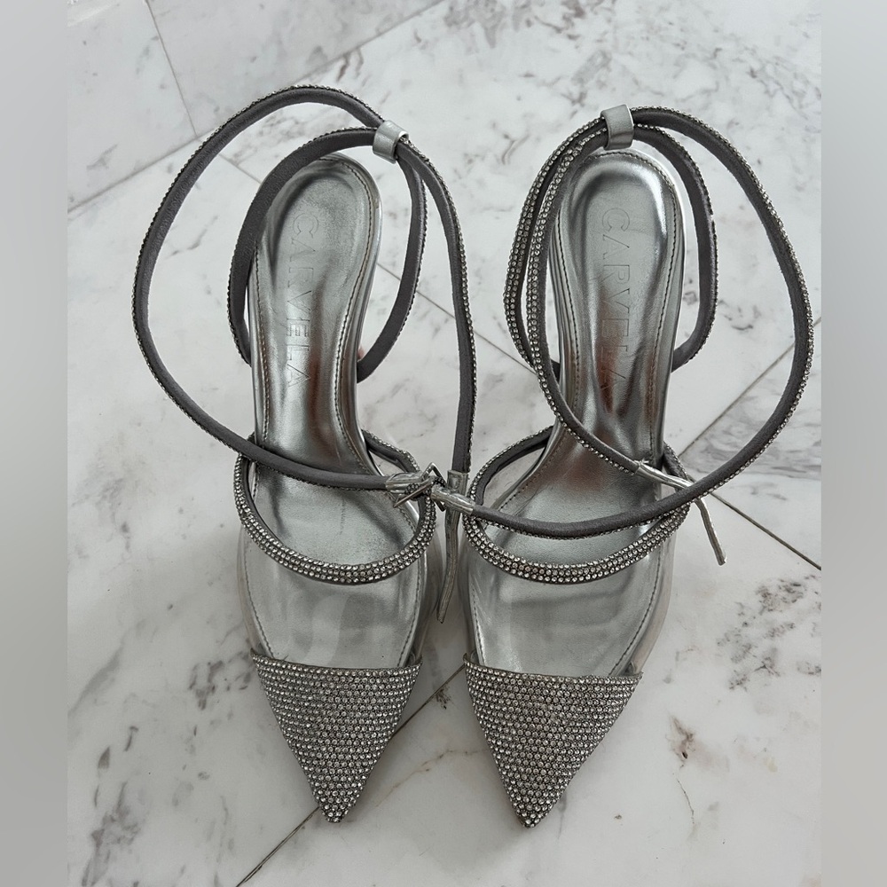 Carvela Silver Crystal Heels Sz 39